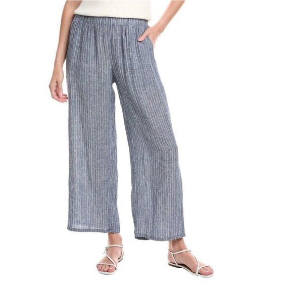 New! Eileen Fisher Puckered Organic Linen Wide-Leg Pant - Picture 1 of 10